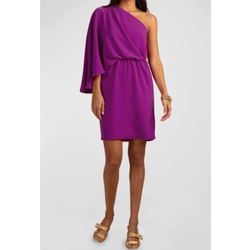 Trina Turk 'Amal' One-Shoulder Cape-Sleeve Mini-Dress, Verbena